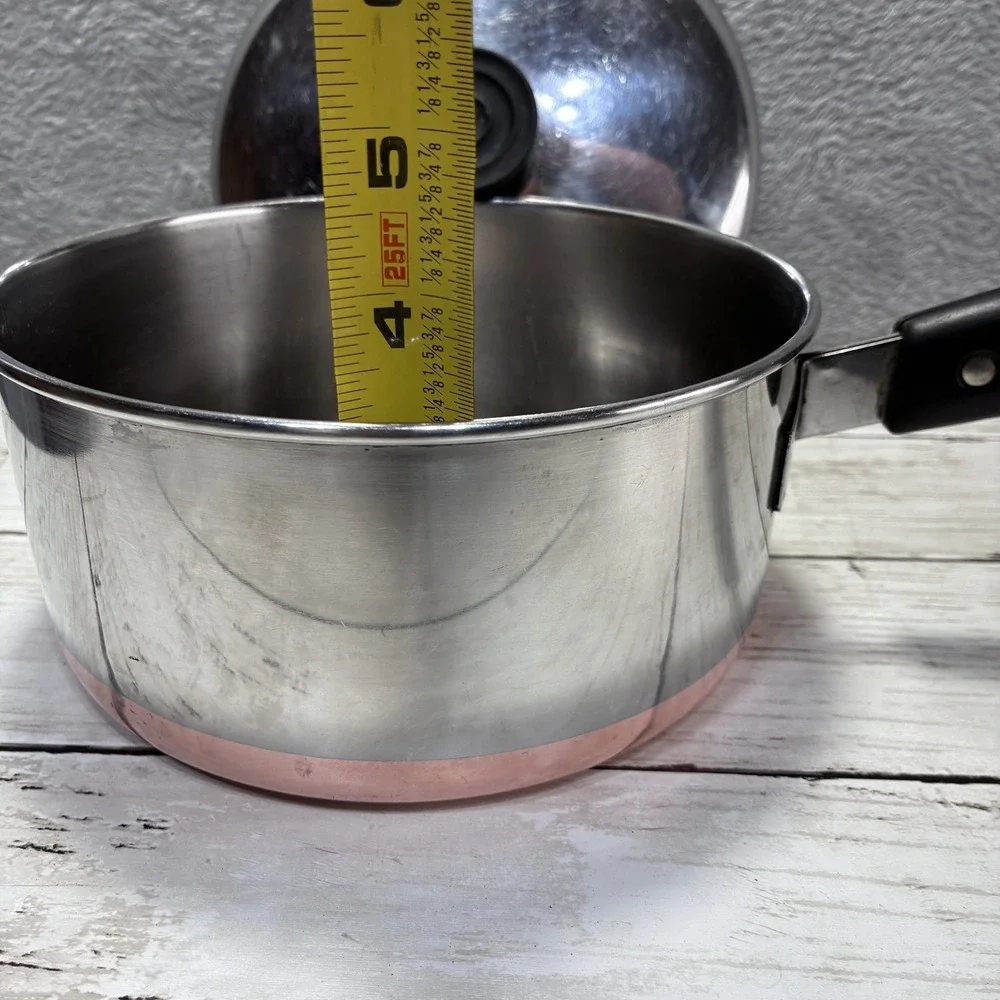 Vintage Revere Ware Stainless Steel Copper Clad Saucepan Pot with Lid